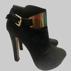 Aldo Black Heeled Boots with Gold Buckle